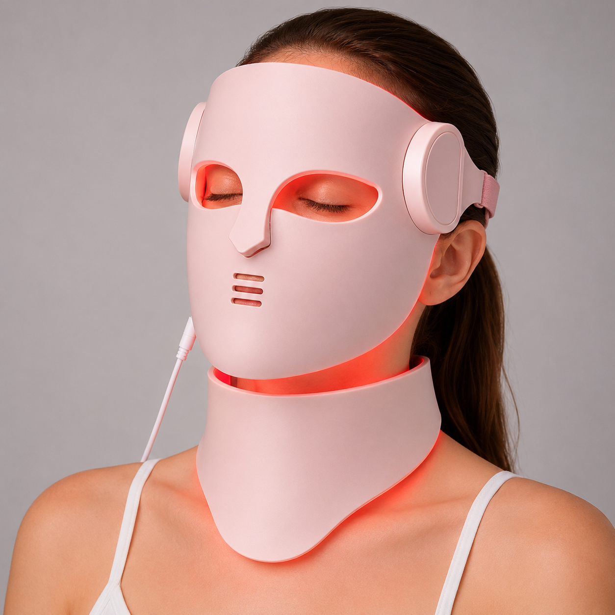 LED Face Mask with Neck Light Therapy | Red Light Therapy Mask for Wrinkles, Acne, Skin Brightening & Face Care Mask and Neck Pink