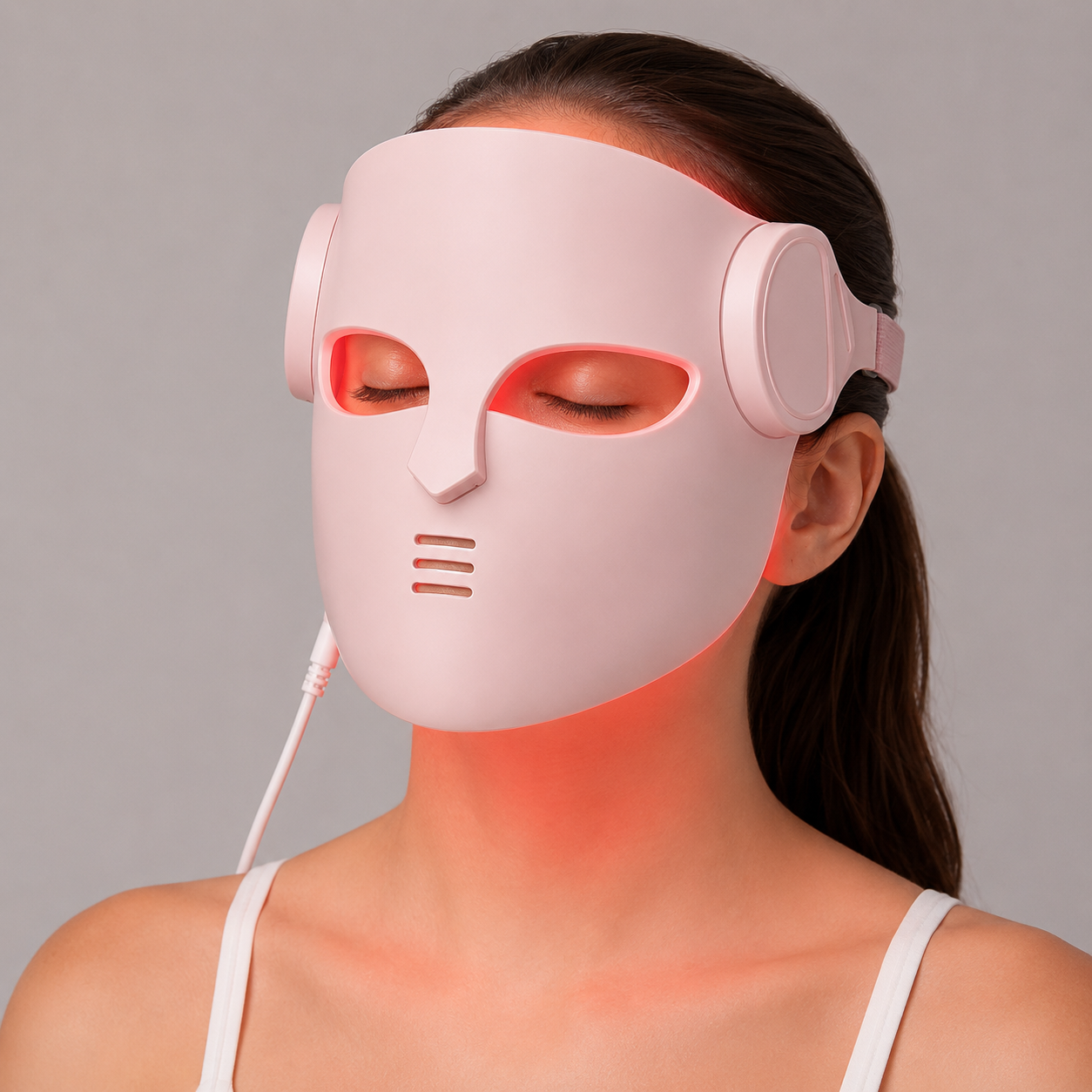 LED Face Mask with Neck Light Therapy | Red Light Therapy Mask for Wrinkles, Acne, Skin Brightening & Face Care Mask Pink