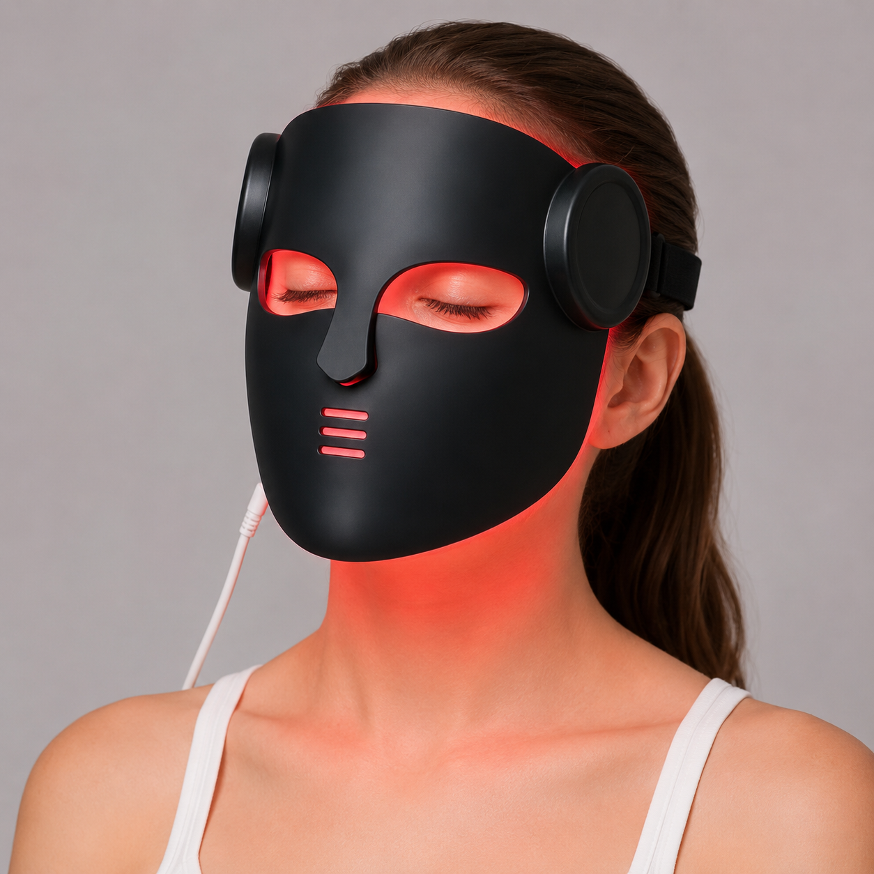 LED Face Mask with Neck Light Therapy | Red Light Therapy Mask for Wrinkles, Acne, Skin Brightening & Face Care Mask Black