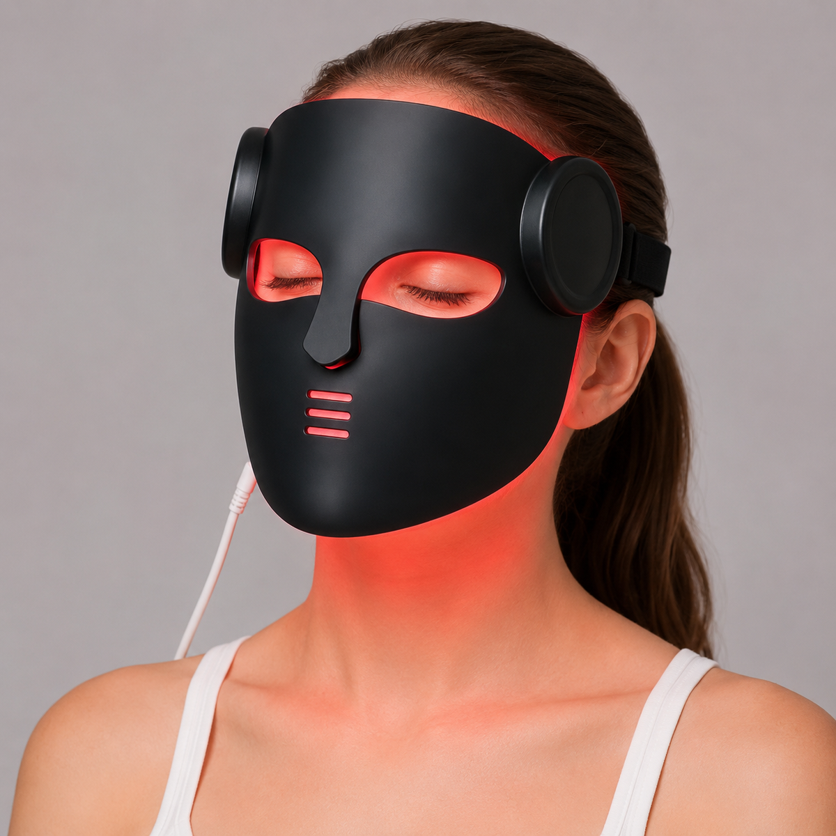 Silicone LED Light Therapy Face Mask, 8 Modes, Timer and Optional Neck Panel Mask Black