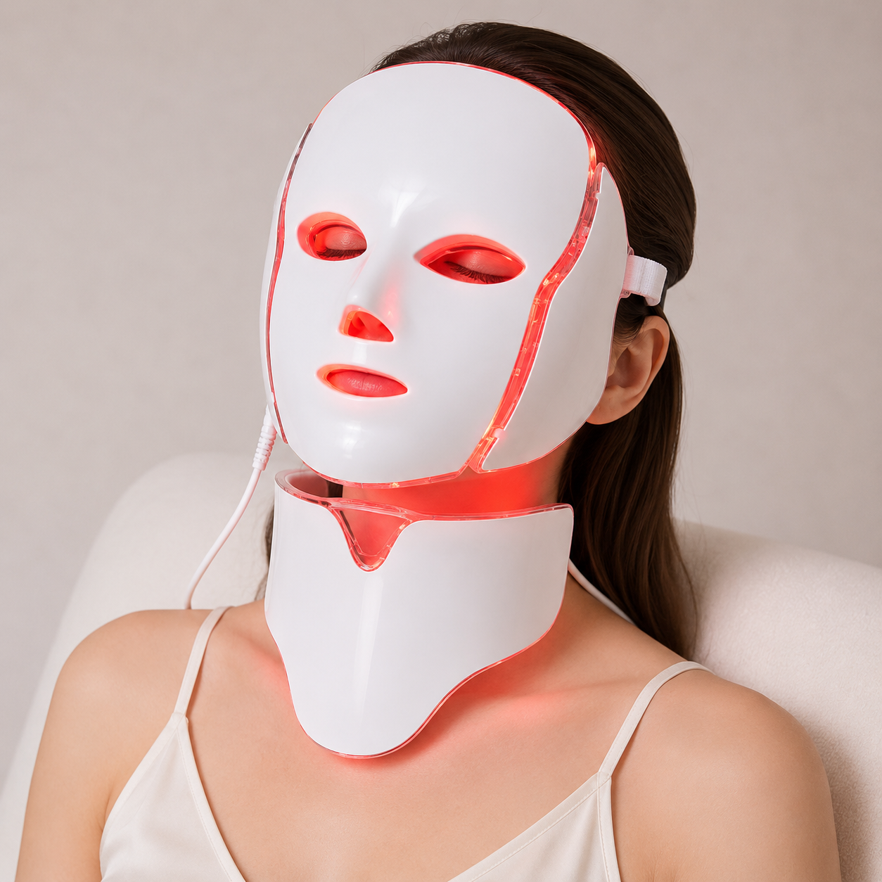 LED Face Mask with Neck Light Therapy | 7-Color Red Light Therapy Mask for Skin Firming, Wrinkles, Pores & Acne Care