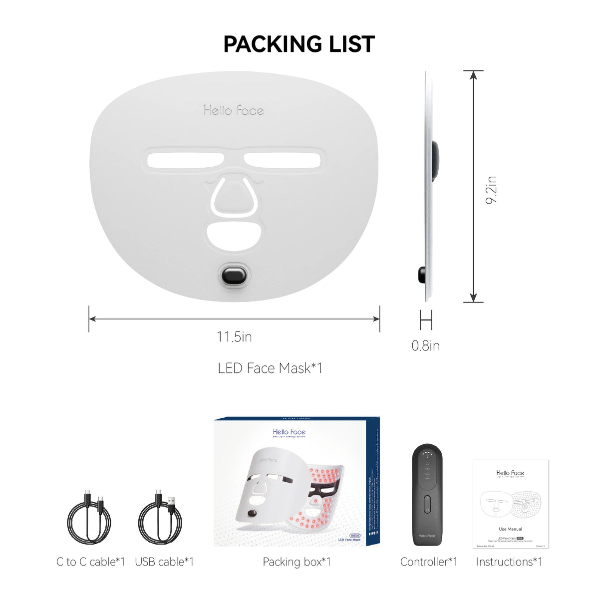 Red Light LED Face Mask, Rechargeable, 4 Light Modes and Session Timer