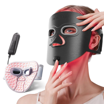 LED Face Mask Light Therapy | Wireless Red Blue Near Infrared Mask for Wrinkles, Acne & Skin Radiance Black