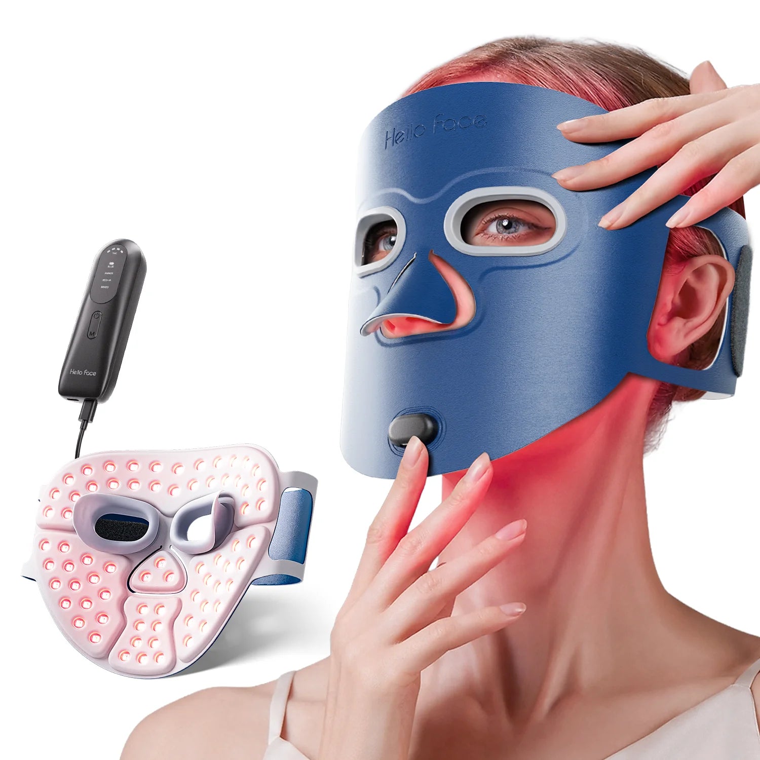 LED Face Mask Light Therapy | Wireless Red Blue Near Infrared Mask for Wrinkles, Acne & Skin Radiance Blue
