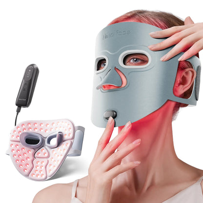 LED Face Mask Light Therapy | Wireless Red Blue Near Infrared Mask for Wrinkles, Acne & Skin Radiance Silver