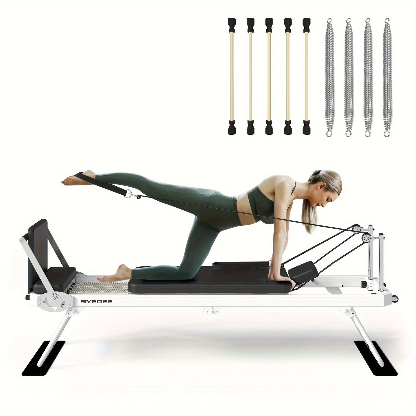 Foldable Pilates Reformer for Home | Dual Resistance (Springs + Cords), 400 LB Capacity, Compact 8 sq ft Design, Full Pilates Kit Included