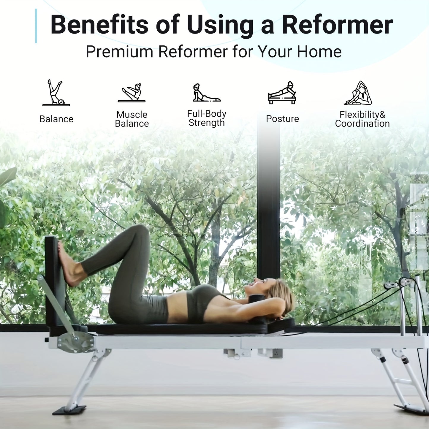 Foldable Pilates Reformer for Home | Dual Resistance (Springs + Cords), 400 LB Capacity, Compact 8 sq ft Design, Full Pilates Kit Included