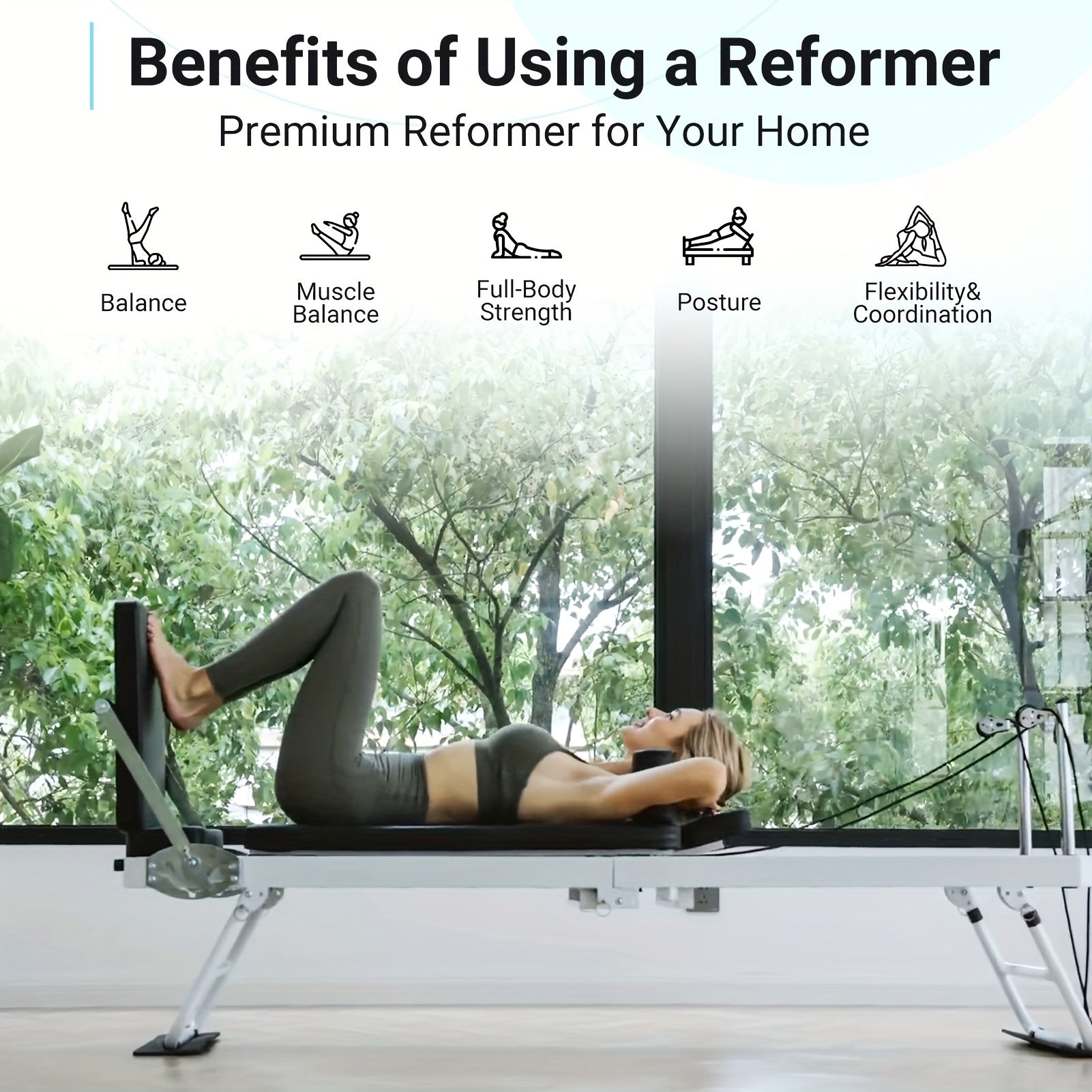 Foldable Pilates Reformer for Home | Dual Resistance (Springs + Cords), 400 LB Capacity, Compact 8 sq ft Design, Full Pilates Kit Included