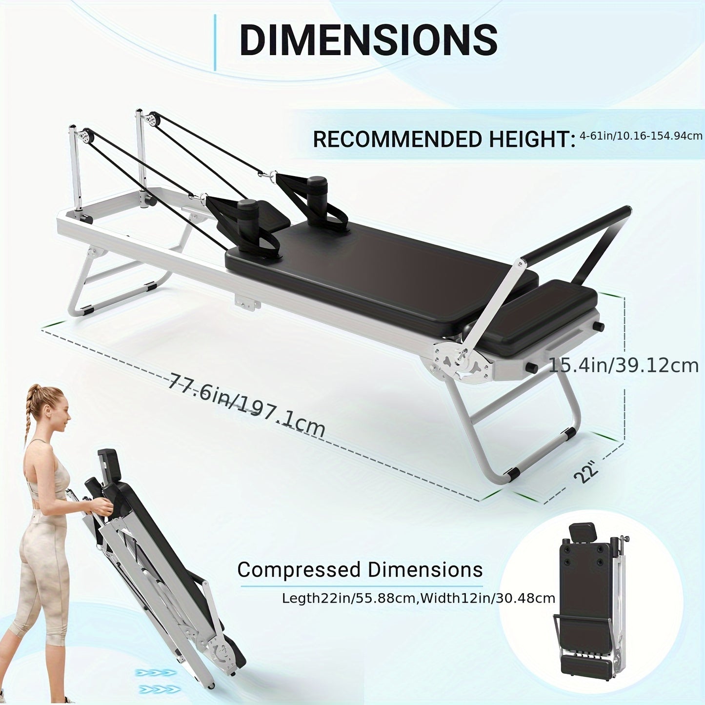 Foldable Pilates Reformer for Home | Dual Resistance (Springs + Cords), 400 LB Capacity, Compact 8 sq ft Design, Full Pilates Kit Included