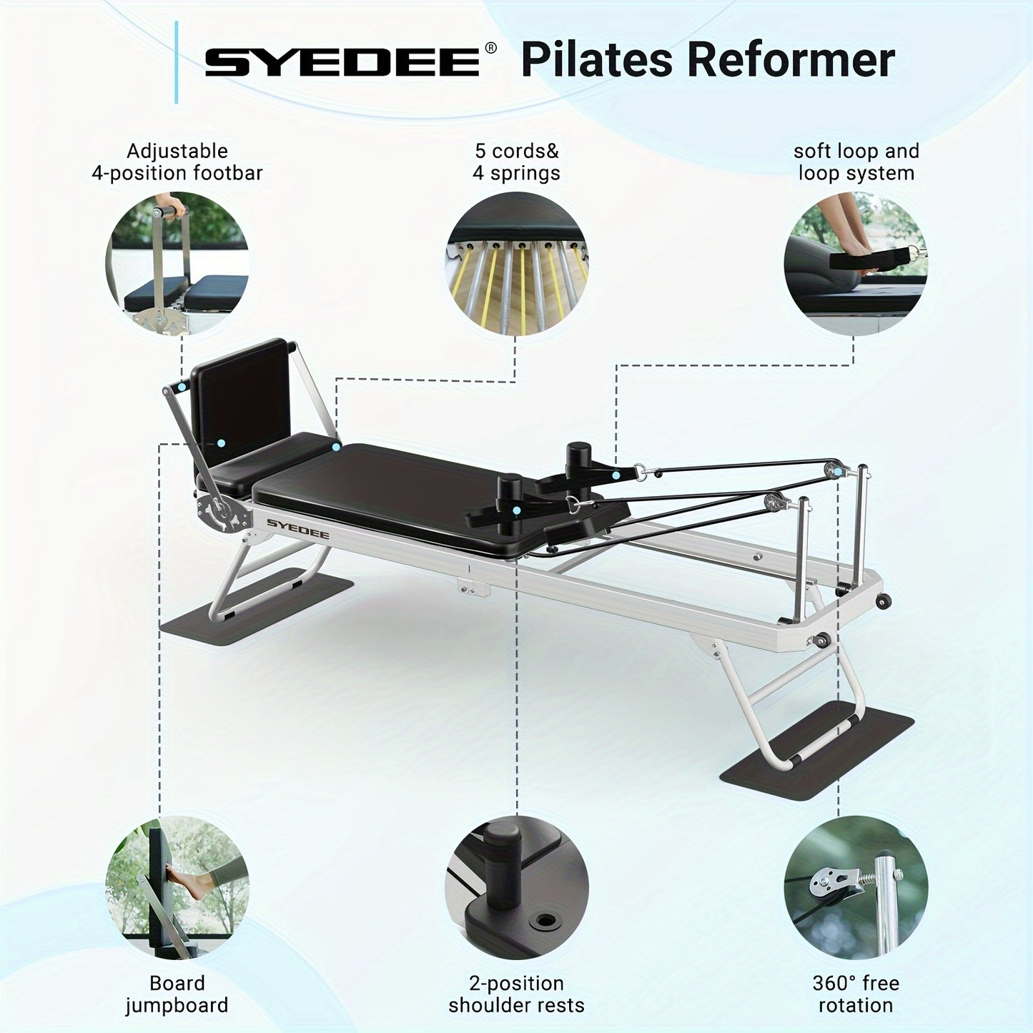 Foldable Pilates Reformer for Home | Dual Resistance (Springs + Cords), 400 LB Capacity, Compact 8 sq ft Design, Full Pilates Kit Included