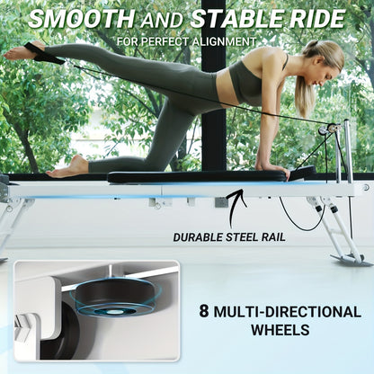 Foldable Pilates Reformer for Home | Dual Resistance (Springs + Cords), 400 LB Capacity, Compact 8 sq ft Design, Full Pilates Kit Included