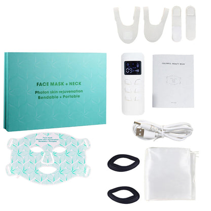 LED Face Mask with Neck Light Therapy | 8-Color Red Light Therapy Mask for Skin Firming, Wrinkles & Acne Care