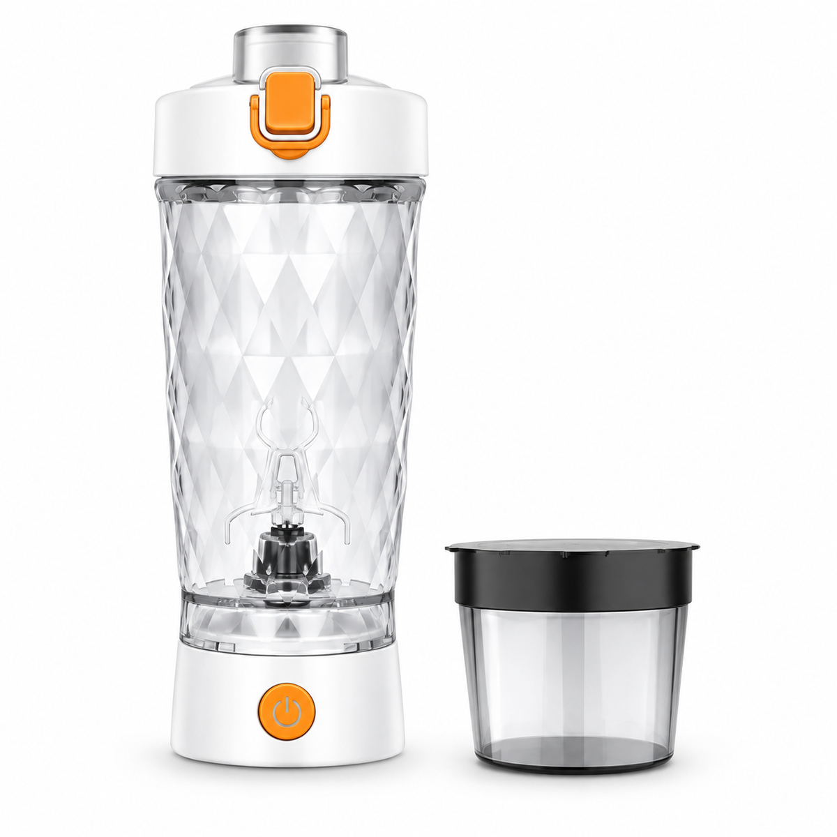 Electric Protein Shaker Bottle with Powder Storage, USB-C Rechargeable White