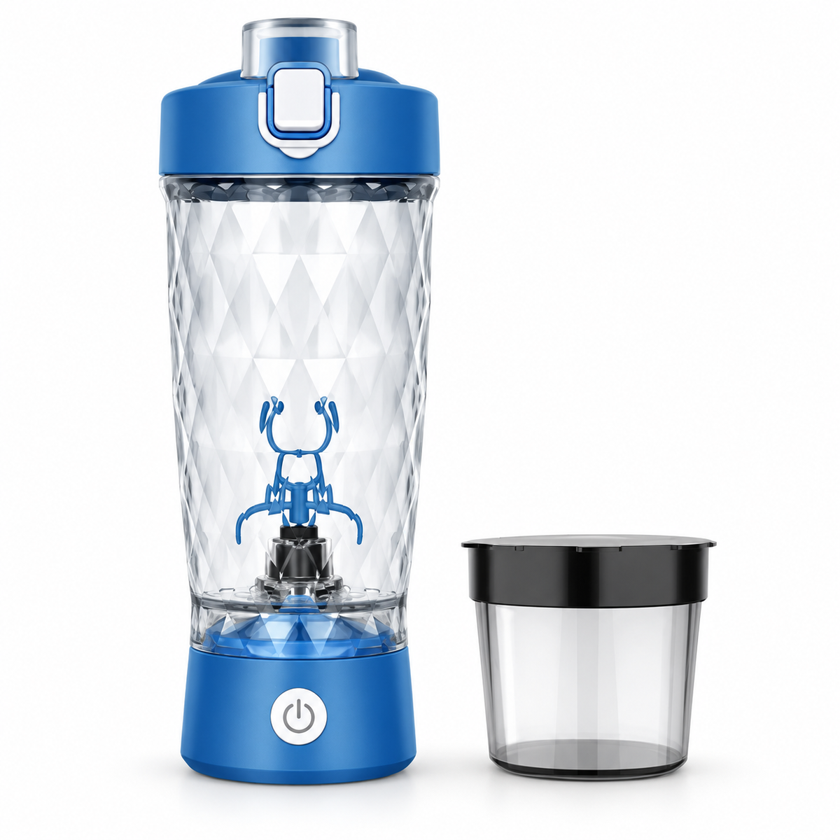 Electric Protein Shaker Bottle with Powder Storage, USB-C Rechargeable Blue