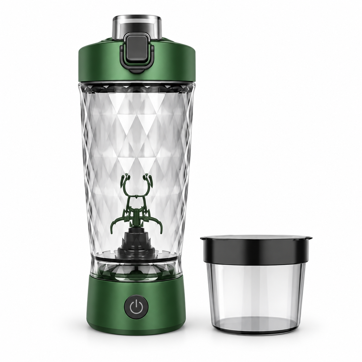 Electric Protein Shaker Bottle with Powder Storage, USB-C Rechargeable Green