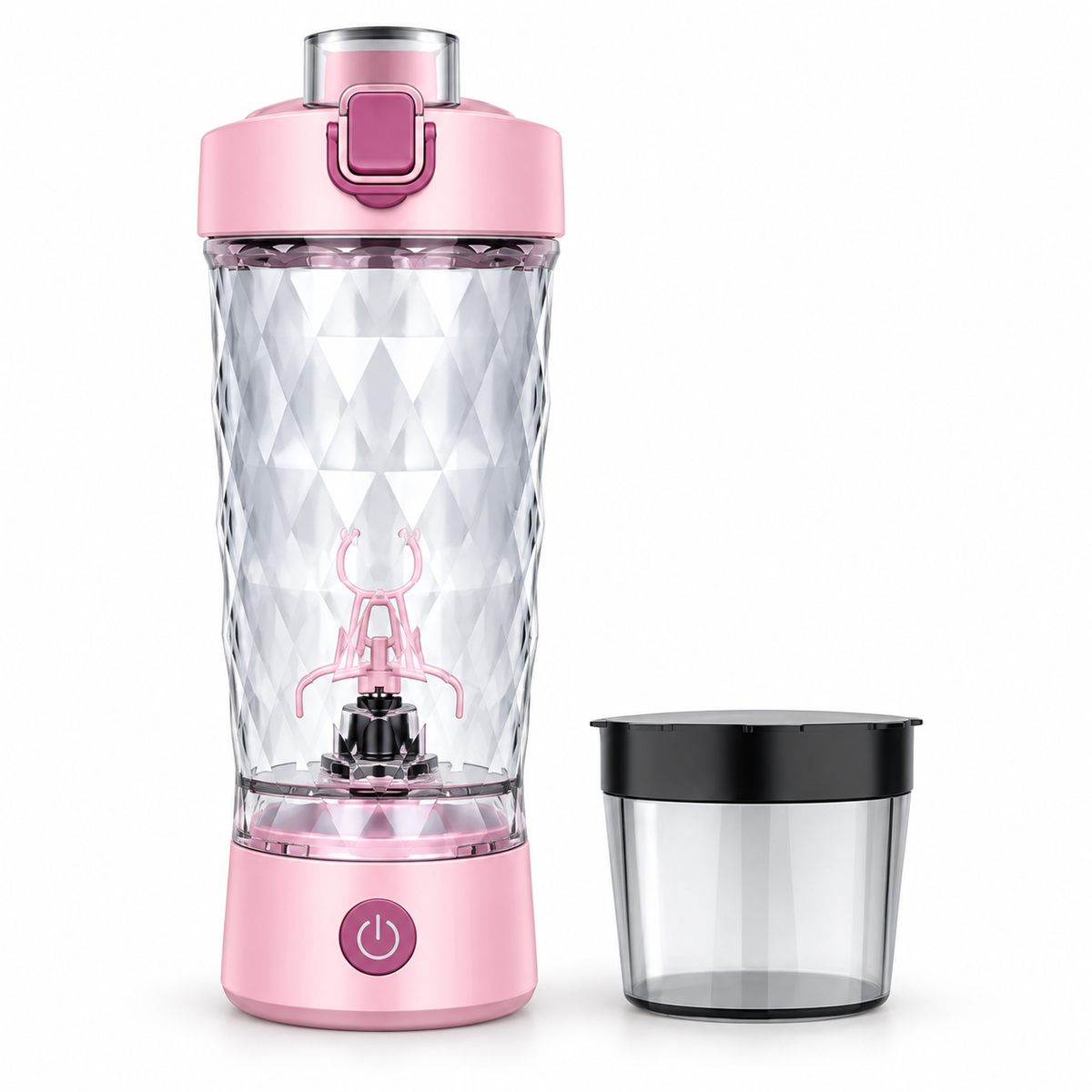 Electric Protein Shaker Bottle with Powder Storage, USB-C Rechargeable Pink