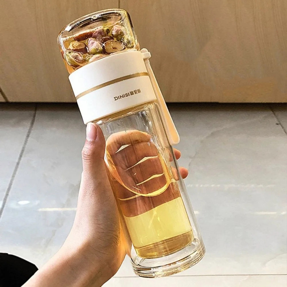 13.5 oz Glass Tea Infuser Bottle | Double-Wall Borosilicate Tumbler with Removable Stainless Steel Filter & Leak-Resistant Lid