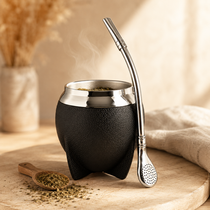 Yerba Mate Gourd Set | Premium Insulated Stainless Steel Mate Cup with Bombilla Straw, Cleaning Brush & 10oz Travel Design