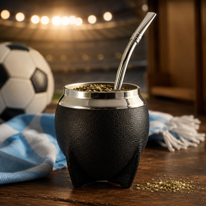 Yerba Mate Gourd Set | Premium Insulated Stainless Steel Mate Cup with Bombilla Straw, Cleaning Brush & 10oz Travel Design Black