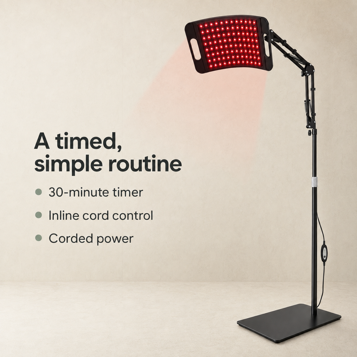 Red Light Therapy Panel with Adjustable Floor Stand, Near-Infrared LEDs and Timer