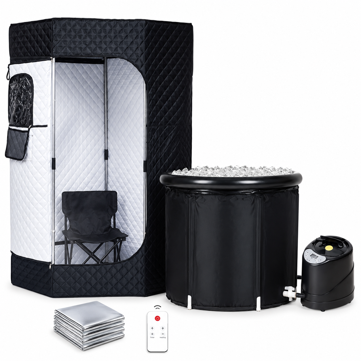 Portable Steam Sauna Tent with Ice Bath Tub | Home Contrast Therapy Sauna with Remote, 9 Heat Levels & Foldable Design