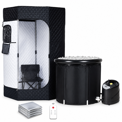 Portable Steam Sauna Tent with Ice Bath Tub | Home Contrast Therapy Sauna with Remote, 9 Heat Levels & Foldable Design