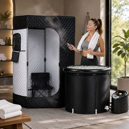 Portable Steam Sauna Tent with Ice Bath Tub | Home Contrast Therapy Sauna with Remote, 9 Heat Levels & Foldable Design