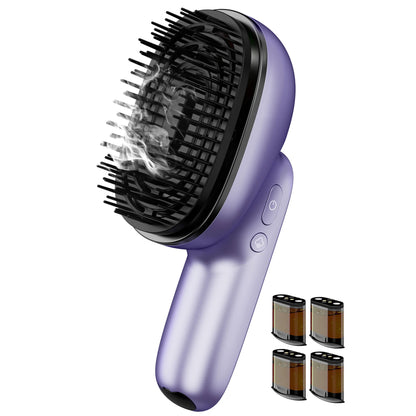 Electric Scalp Massager Brush with Essential Oil Atomizer | 2 Vibration Modes, 4 Oil Cartridges, USB Rechargeable & Washable Head