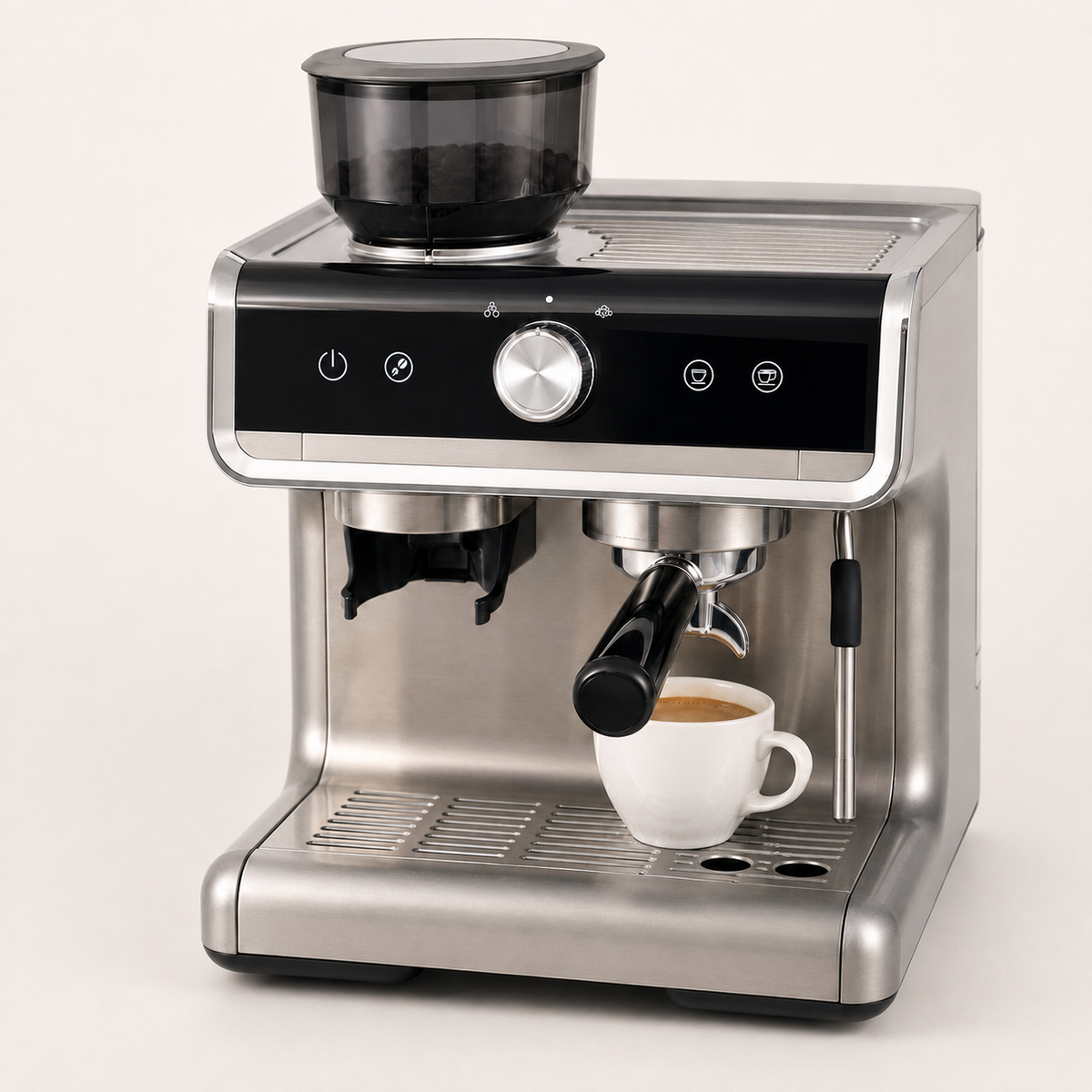 Semi-Automatic Espresso Machine with Burr Grinder, 30 Settings and Steam Wand