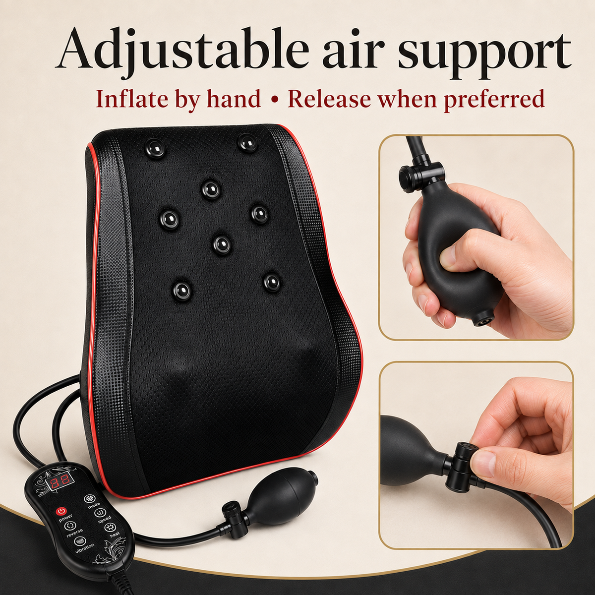 Shiatsu Back Massage Cushion with Heat, Vibration and Adjustable Air Support