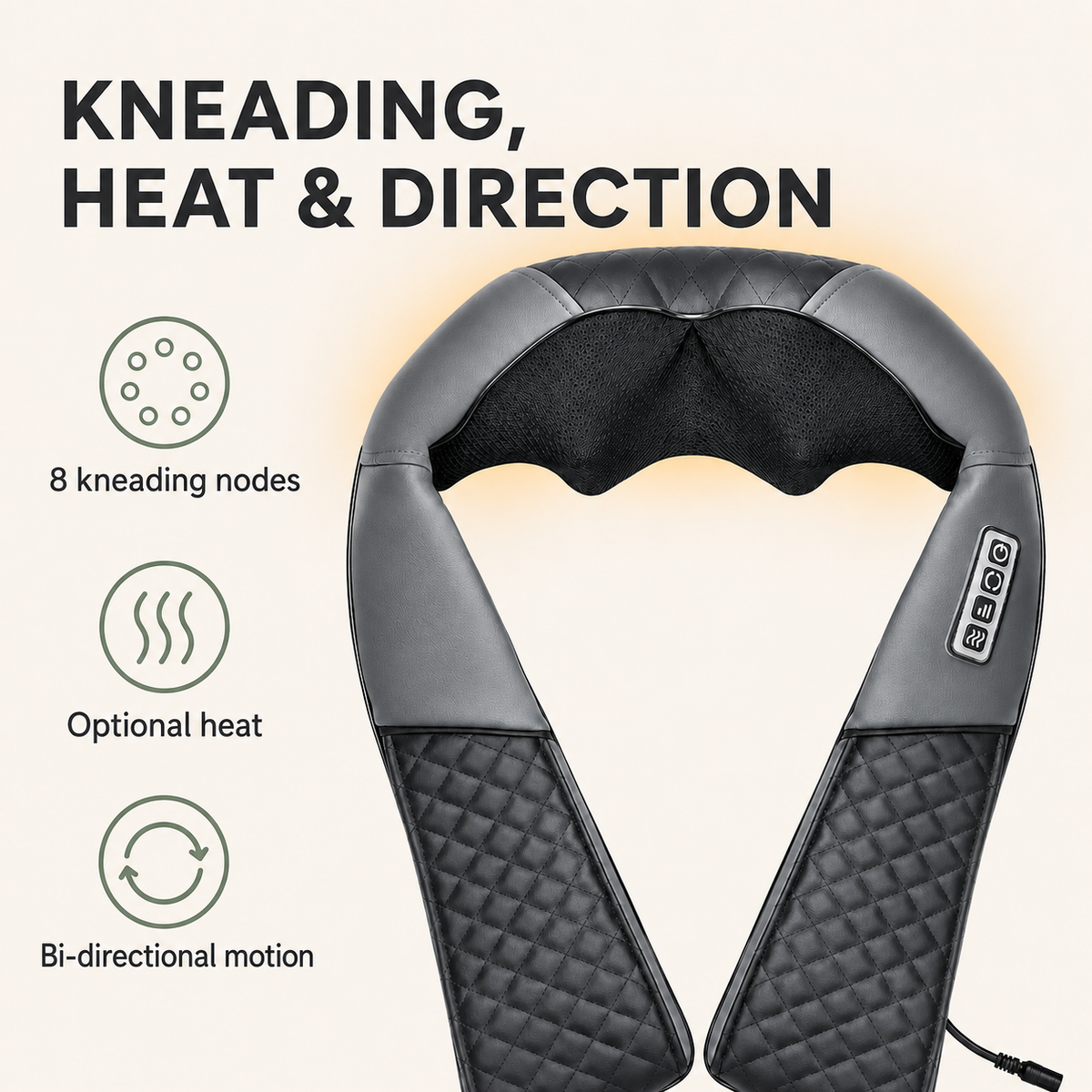 Shiatsu Neck and Shoulder Massager with Heat, 8 Nodes and 3 Speeds