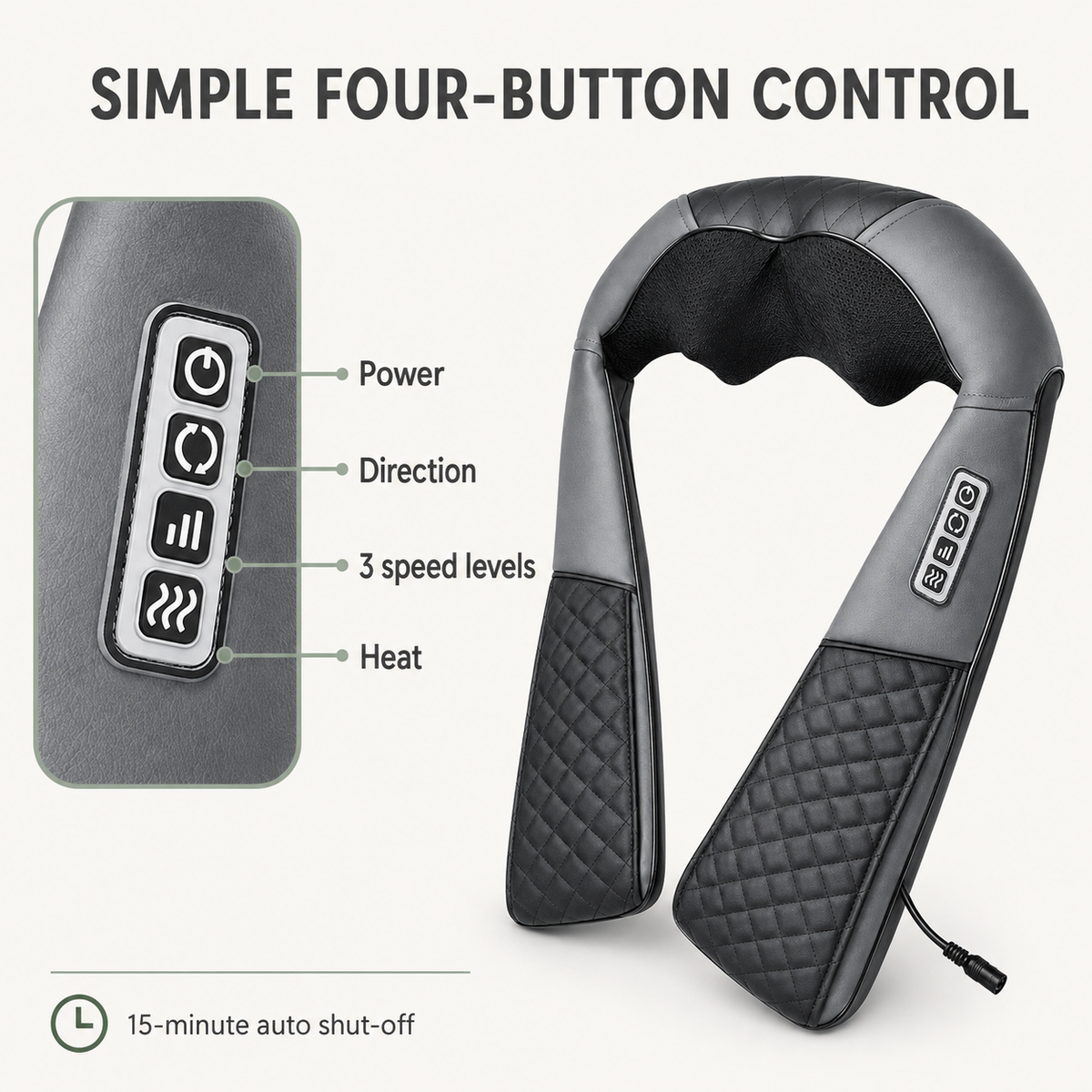 Shiatsu Neck and Shoulder Massager with Heat, 8 Nodes and 3 Speeds