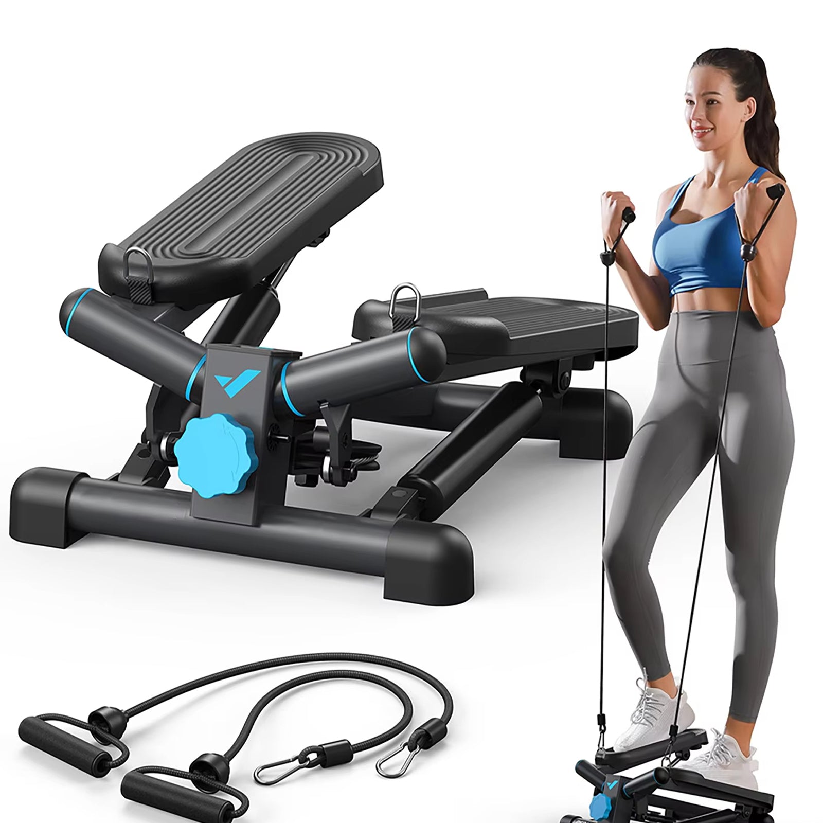 Hydraulic Mini Twist Stepper with LCD Monitor | 38° Side-to-Side Motion, Quiet Resistance, 330 lb Capacity & Compact 1.36 sq ft Design Black