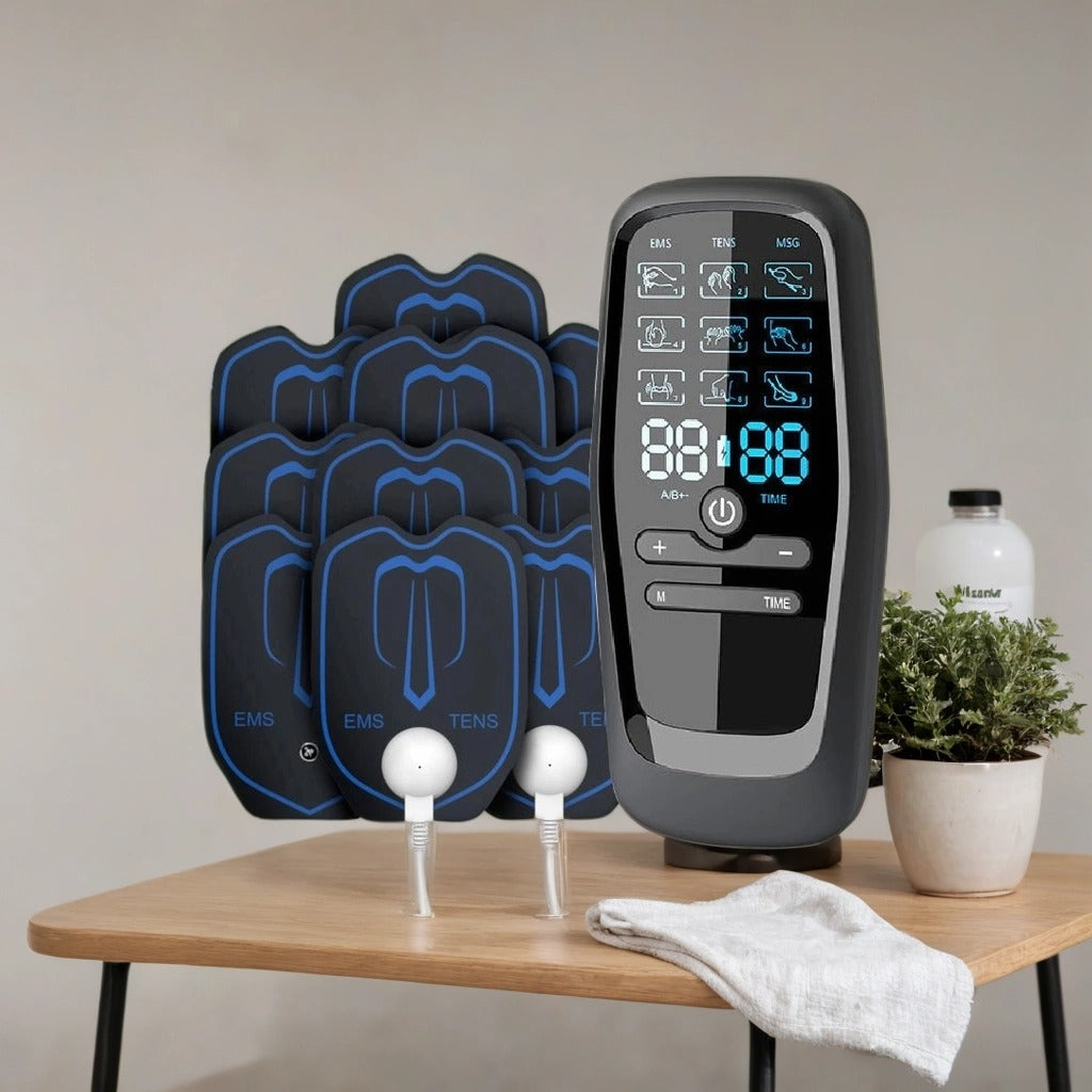 Rechargeable TENS & EMS Muscle Stimulator – 6 Modes, 19 Intensity Levels & 4 Reusable Electrode Pads 10 Pads