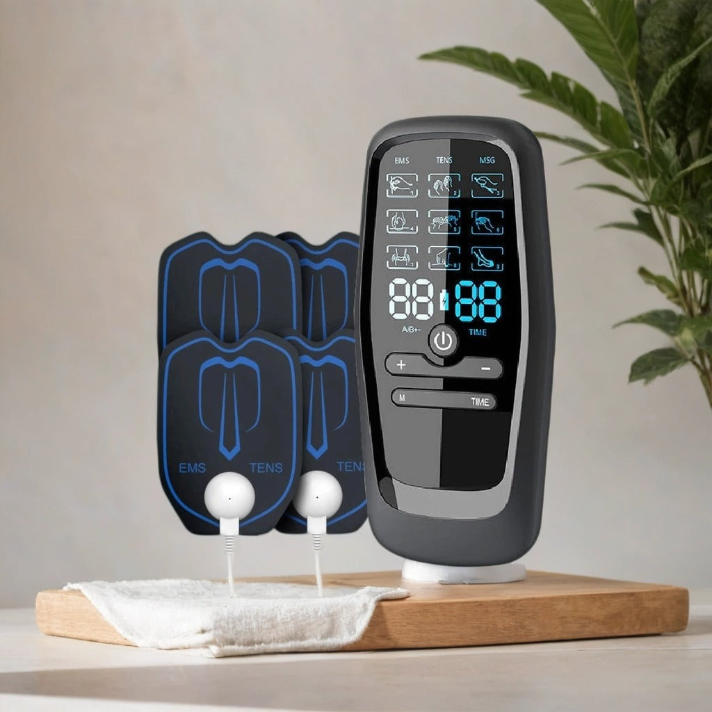 Rechargeable TENS & EMS Muscle Stimulator – 6 Modes, 19 Intensity Levels & 4 Reusable Electrode Pads 4 Pads