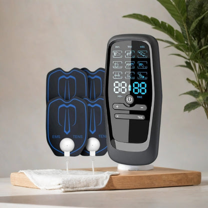 Rechargeable TENS & EMS Muscle Stimulator – 6 Modes, 19 Intensity Levels & 4 Reusable Electrode Pads 4 Pads