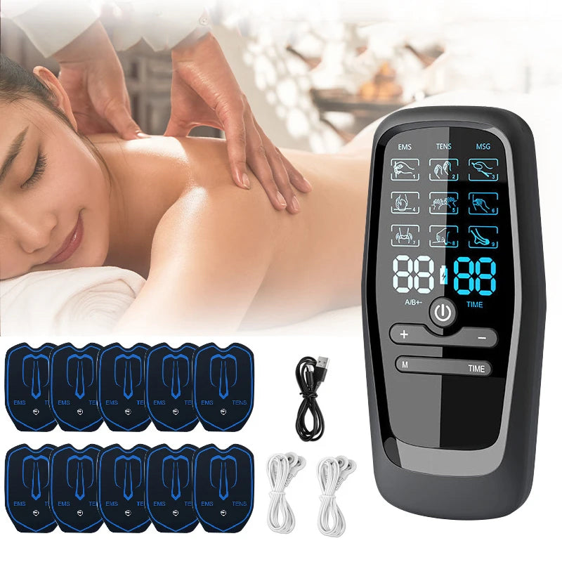 Rechargeable TENS & EMS Muscle Stimulator – 6 Modes, 19 Intensity Levels & 4 Reusable Electrode Pads
