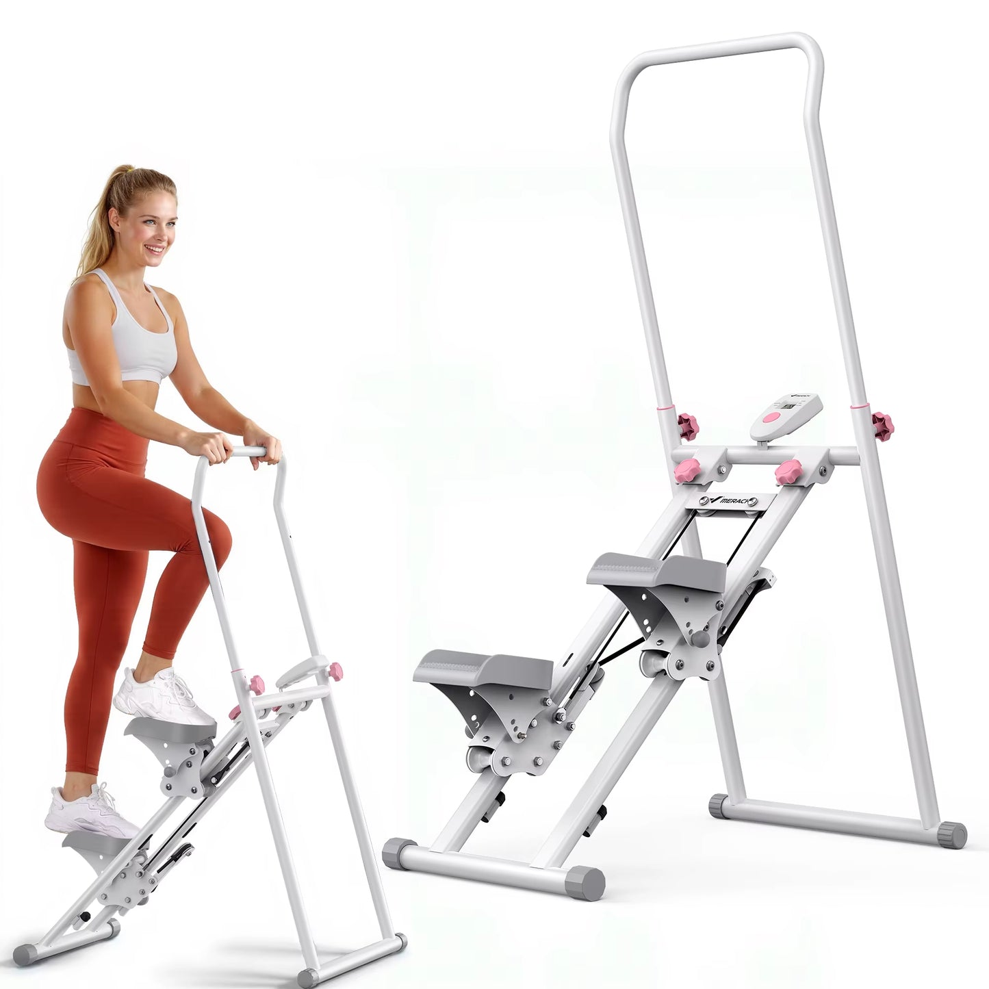 Foldable Vertical Climber Machine | Adjustable Full Body Cardio Trainer with LCD Monitor and 300 lb Capacity White