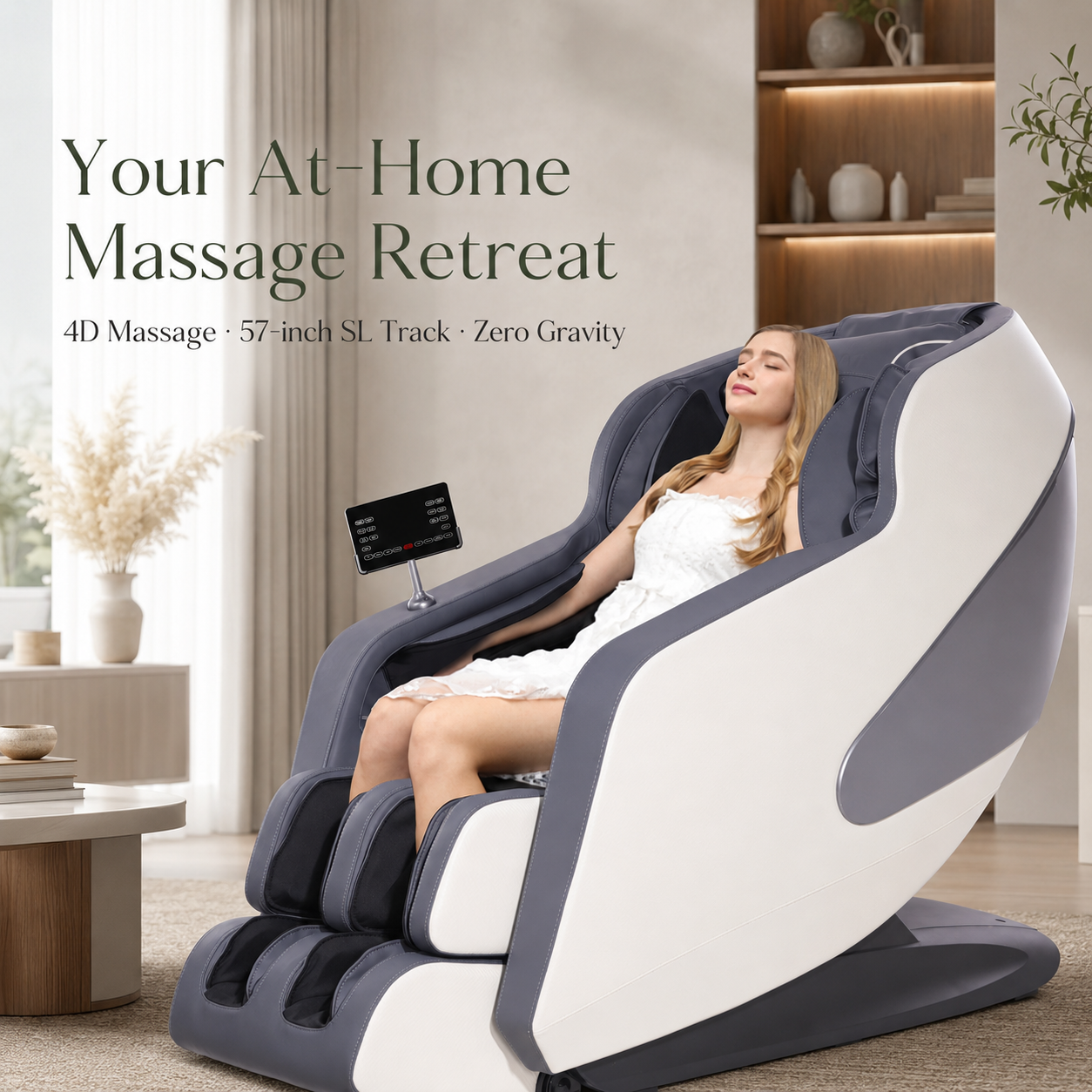 4D Full Body Massage Chair with 57-Inch SL Track | AI Voice Control, 12 Programs, Body Scan, Graphene Heat & Zero Gravity