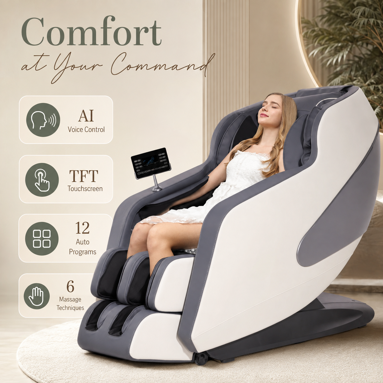 4D Full Body Massage Chair with 57-Inch SL Track | AI Voice Control, 12 Programs, Body Scan, Graphene Heat & Zero Gravity