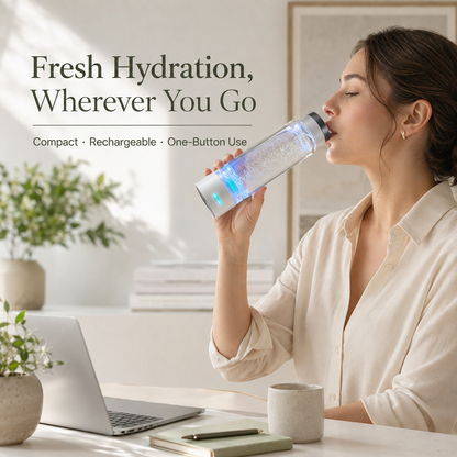 380ml Hydrogen Water Bottle Generator | 1000–2000 PPB, 3 & 10-Minute Cycles, USB-C, Self-Cleaning and Inhalation Kit