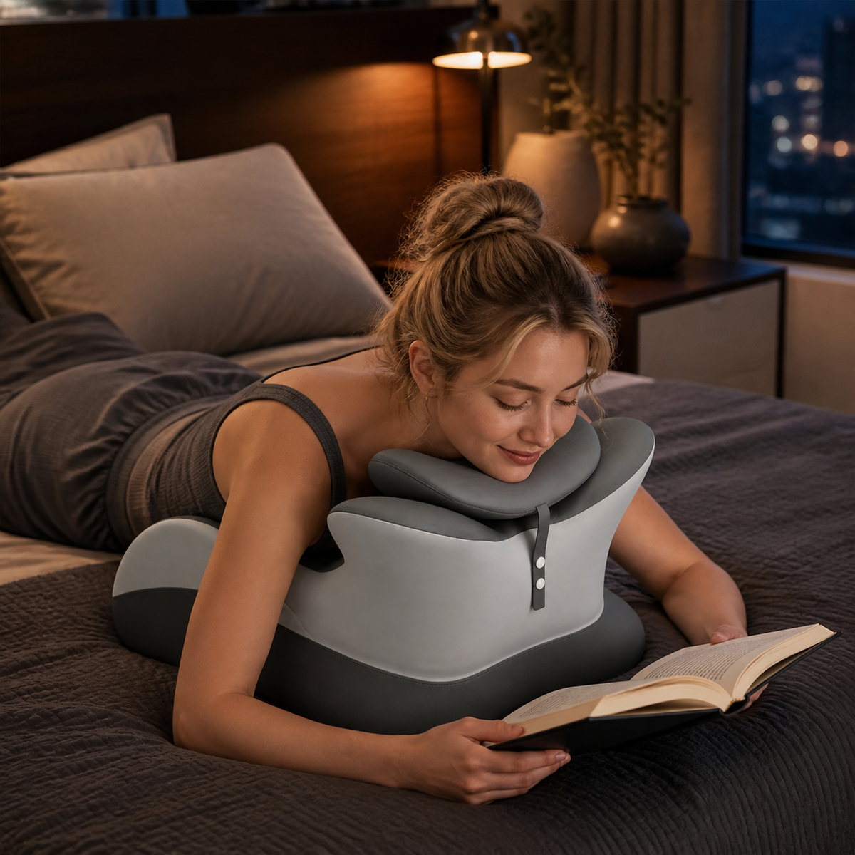 Memory Foam Prone Reading Pillow with Removable Headrest