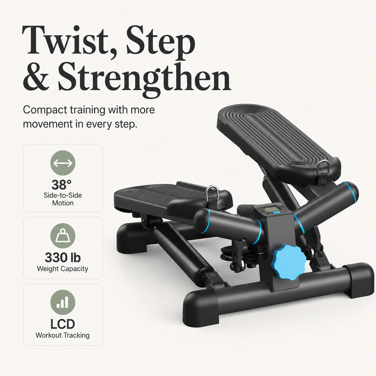 Mini Twist Stepper Machine with Hydraulic Resistance and LCD Monitor