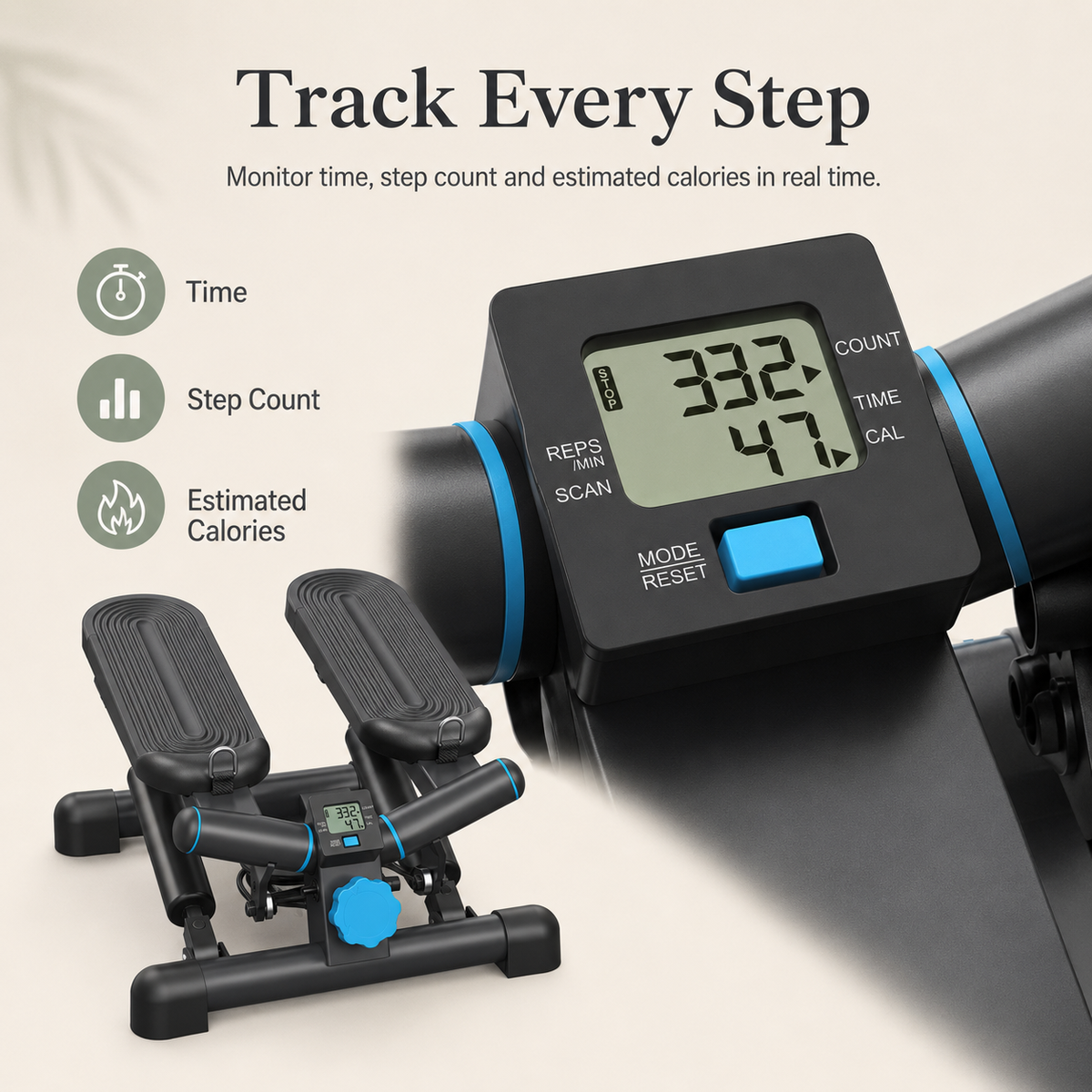 Mini Twist Stepper Machine with Hydraulic Resistance and LCD Monitor