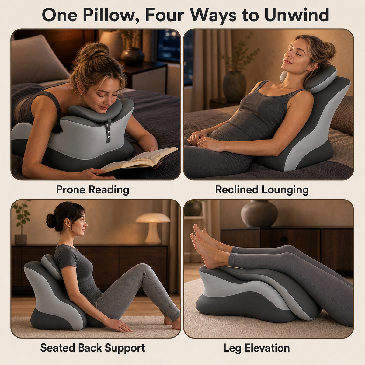 Memory Foam Prone Reading Pillow with Removable Headrest