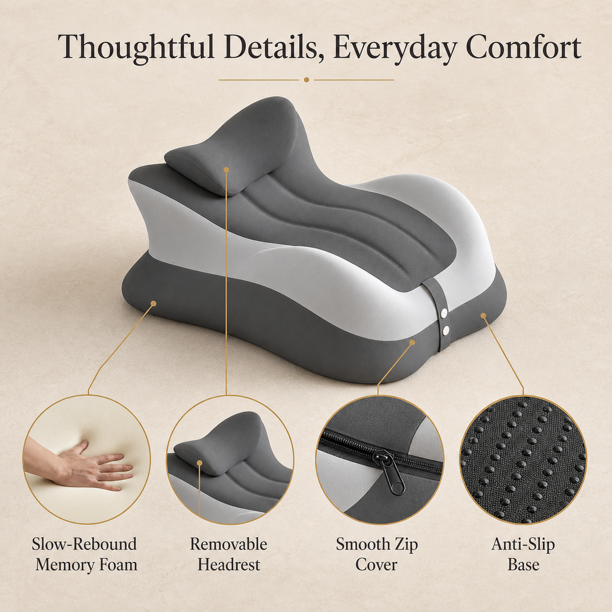 Memory Foam Prone Reading Pillow with Removable Headrest