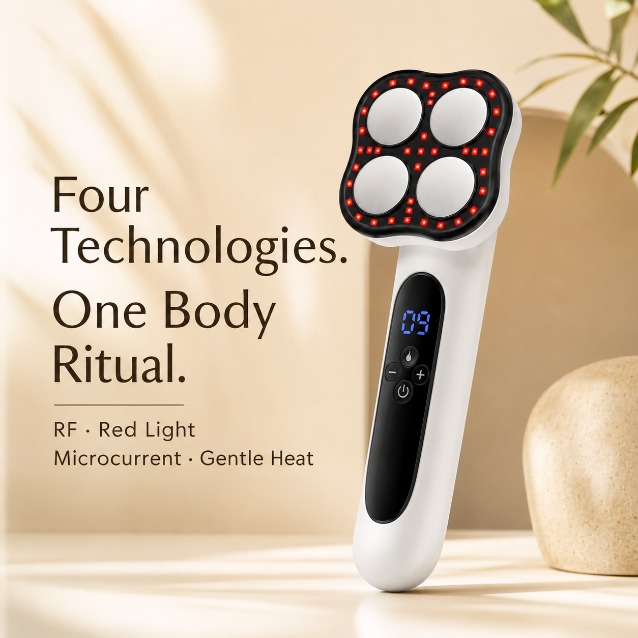 4-in-1 RF Body Massager with 630nm Red Light | Microcurrent, 37–42°C Heat, 3 Modes, 10 Intensities & USB-C Rechargeable