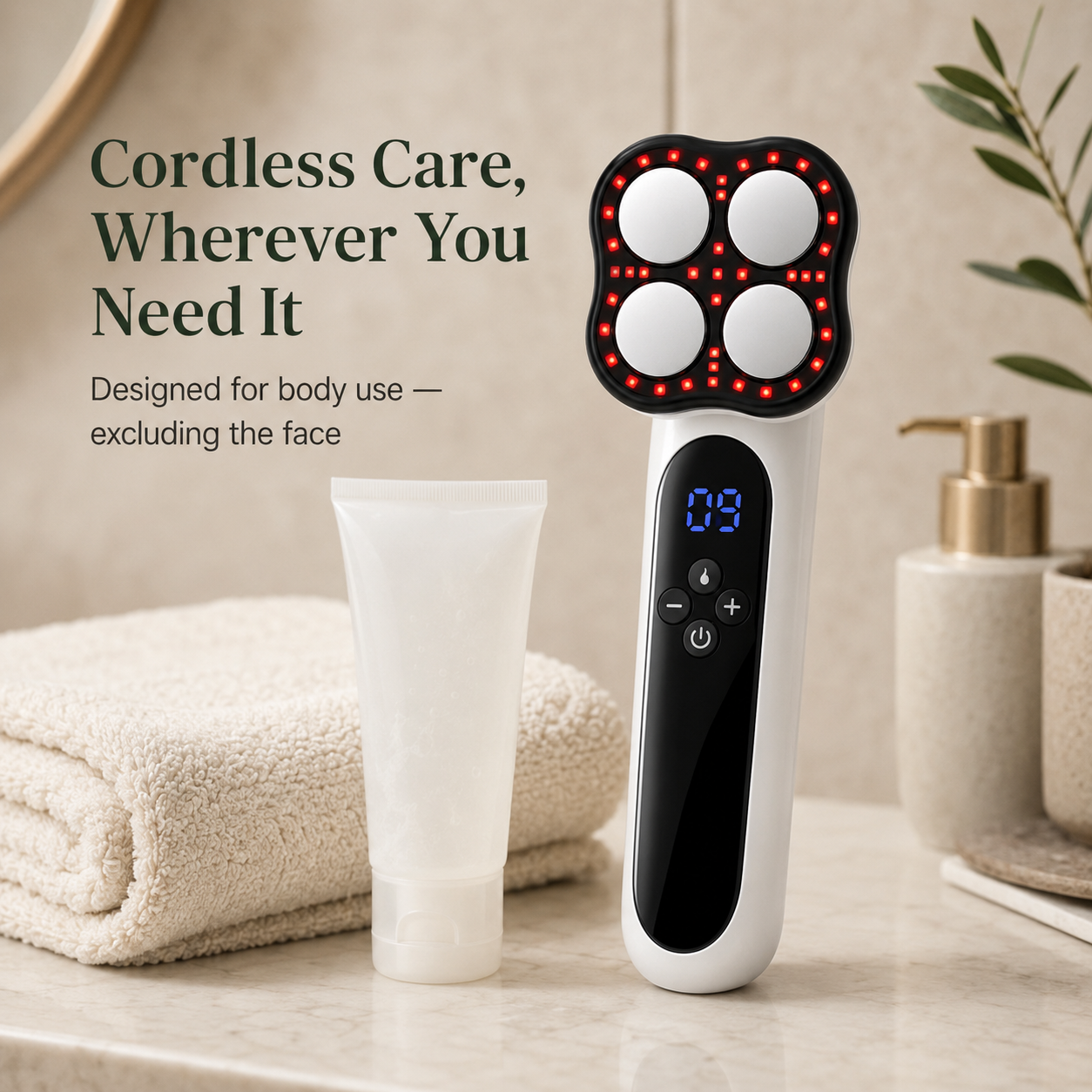 4-in-1 RF Body Massager with 630nm Red Light | Microcurrent, 37–42°C Heat, 3 Modes, 10 Intensities & USB-C Rechargeable