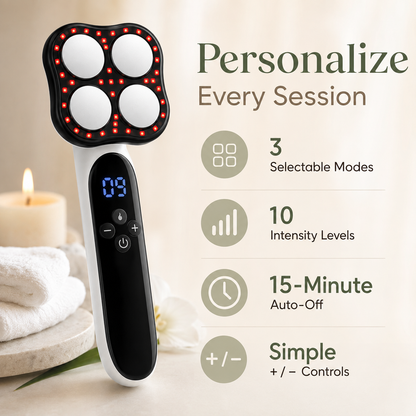 4-in-1 RF Body Massager with 630nm Red Light | Microcurrent, 37–42°C Heat, 3 Modes, 10 Intensities & USB-C Rechargeable
