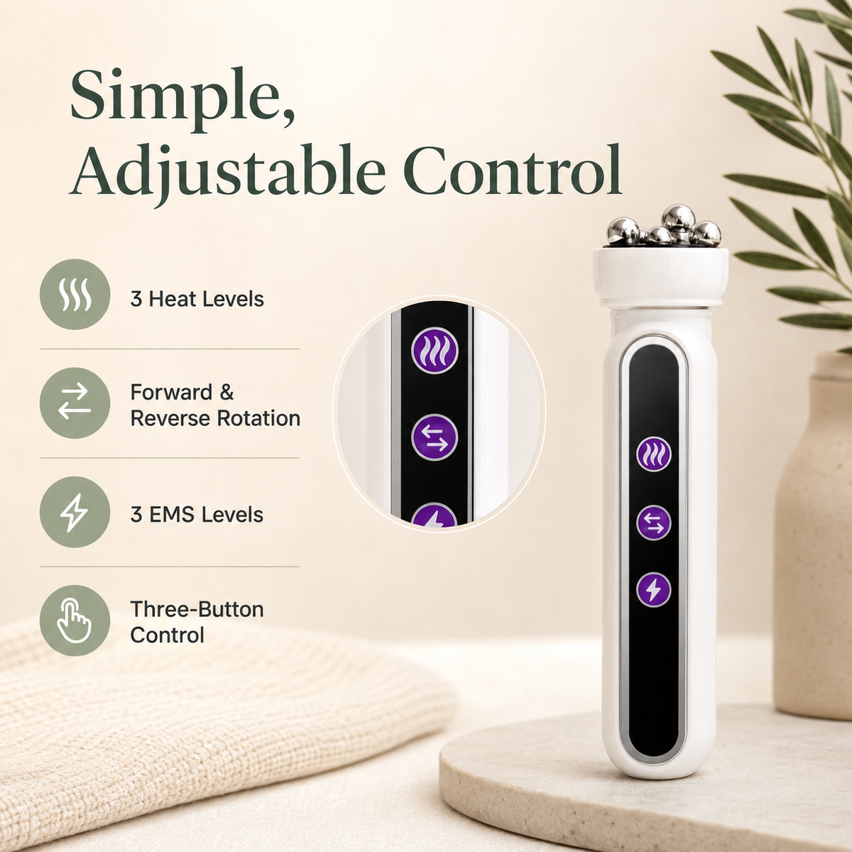 Electric Facial Roller with EMS, Heat and LED Modes